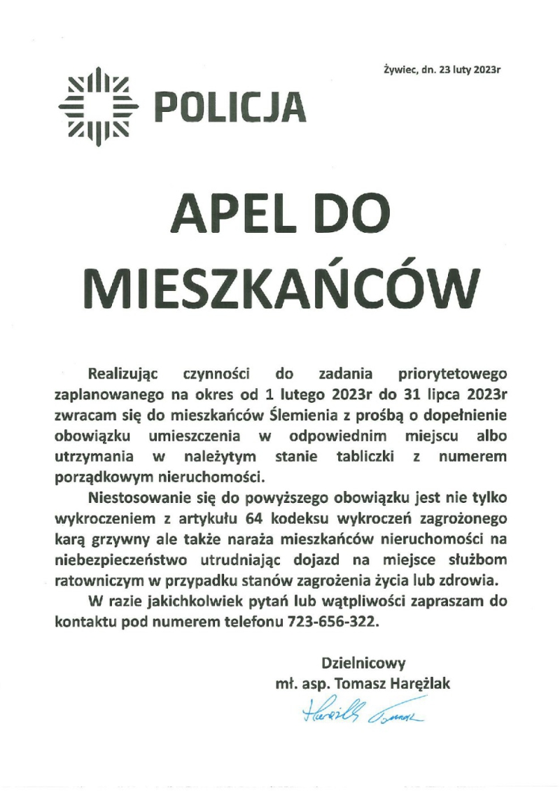 Apel do mieszkańców