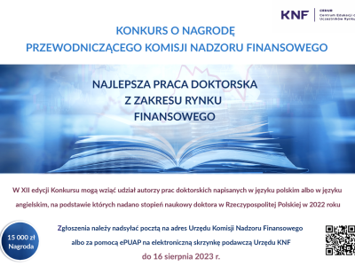 Konkursu o Nagrodę Przewodniczącego KNF za najlepszą pracę doktorską z zakresu rynku finansowego.  - zdjęcie1