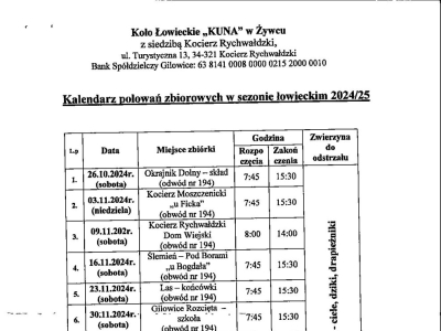 Kalendarz polowań na sezon 2024/2025 - zdjęcie1