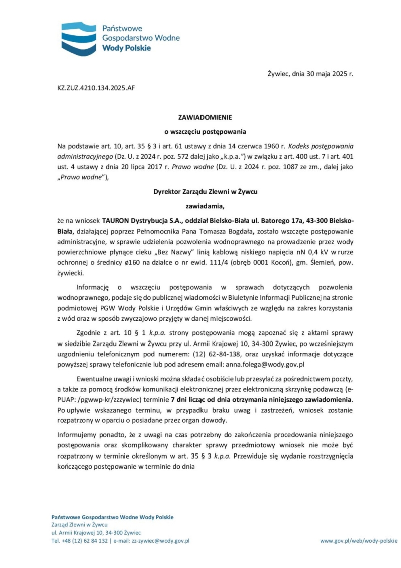 Zawiadomienie KZK.ZUZ.4210.134.2025.AF Wody Polskie