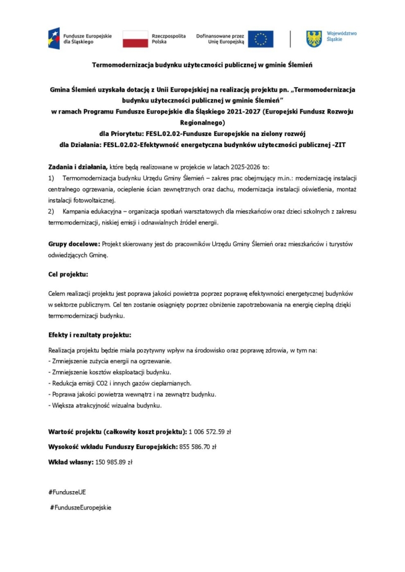 Termomodernizacja budynku użyteczności publicznej w gminie Ślemień