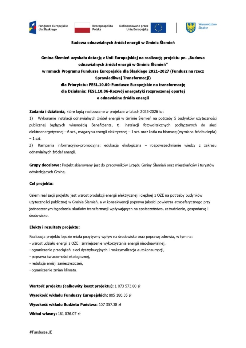 Budowa odnawialnych źródeł energii w Gminie Ślemień
