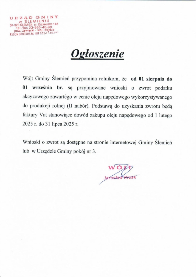OGŁOSZENIE