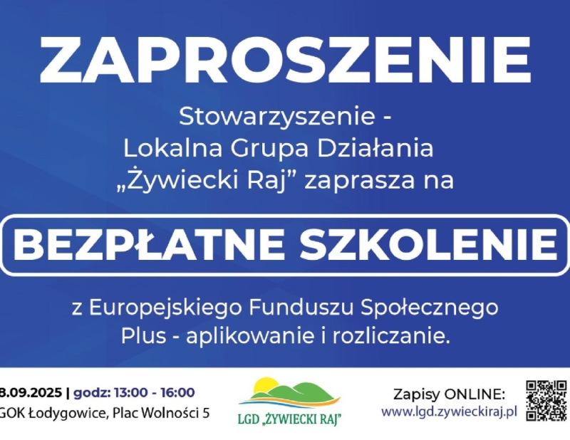 Zaproszenie na bezpłatne szkolenie - Stowarzyszenie Lokalna Grupa Działania 