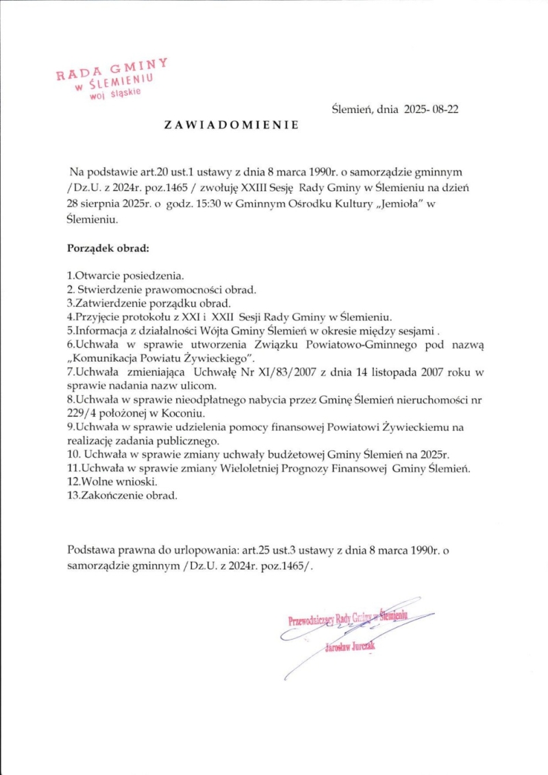 Zawiadomienie na sesję