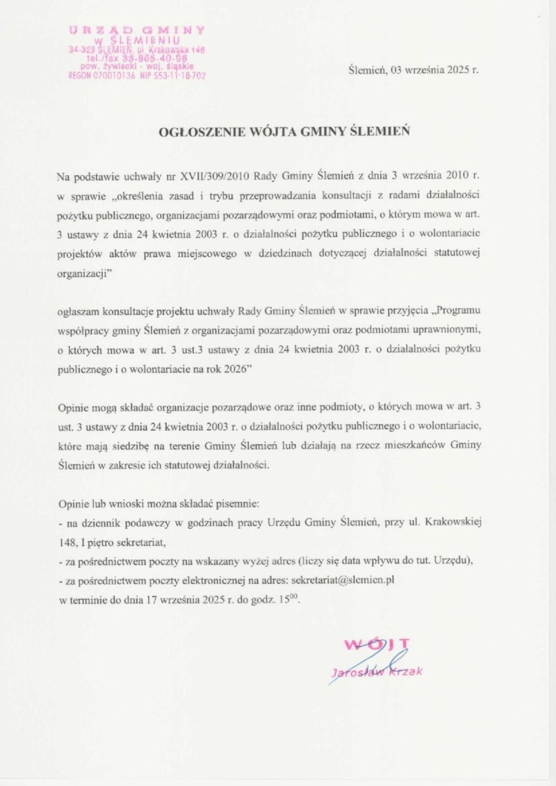 Konsultacje projektu uchwały - pożytek publiczny 2026