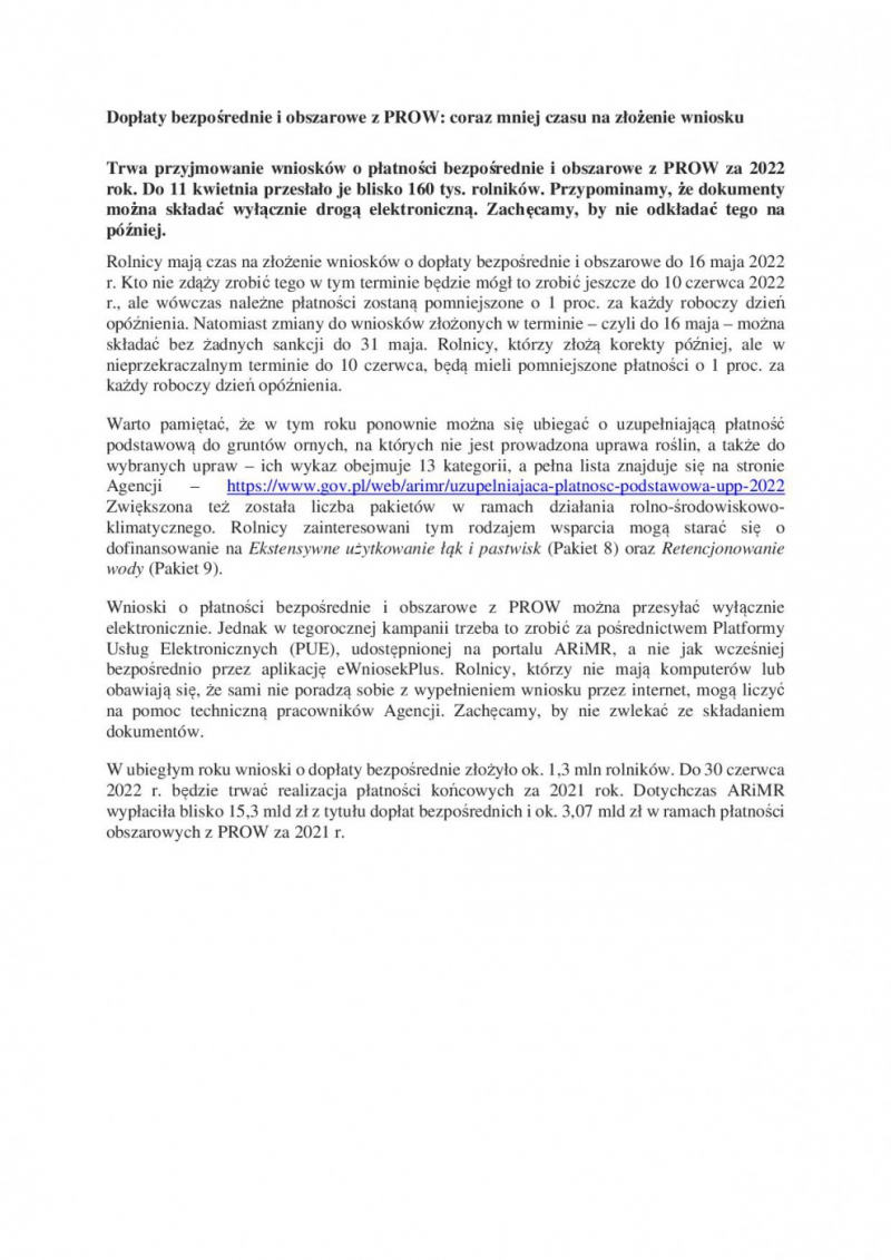 Dopłaty bezpośrednie i obszarowe z PROW