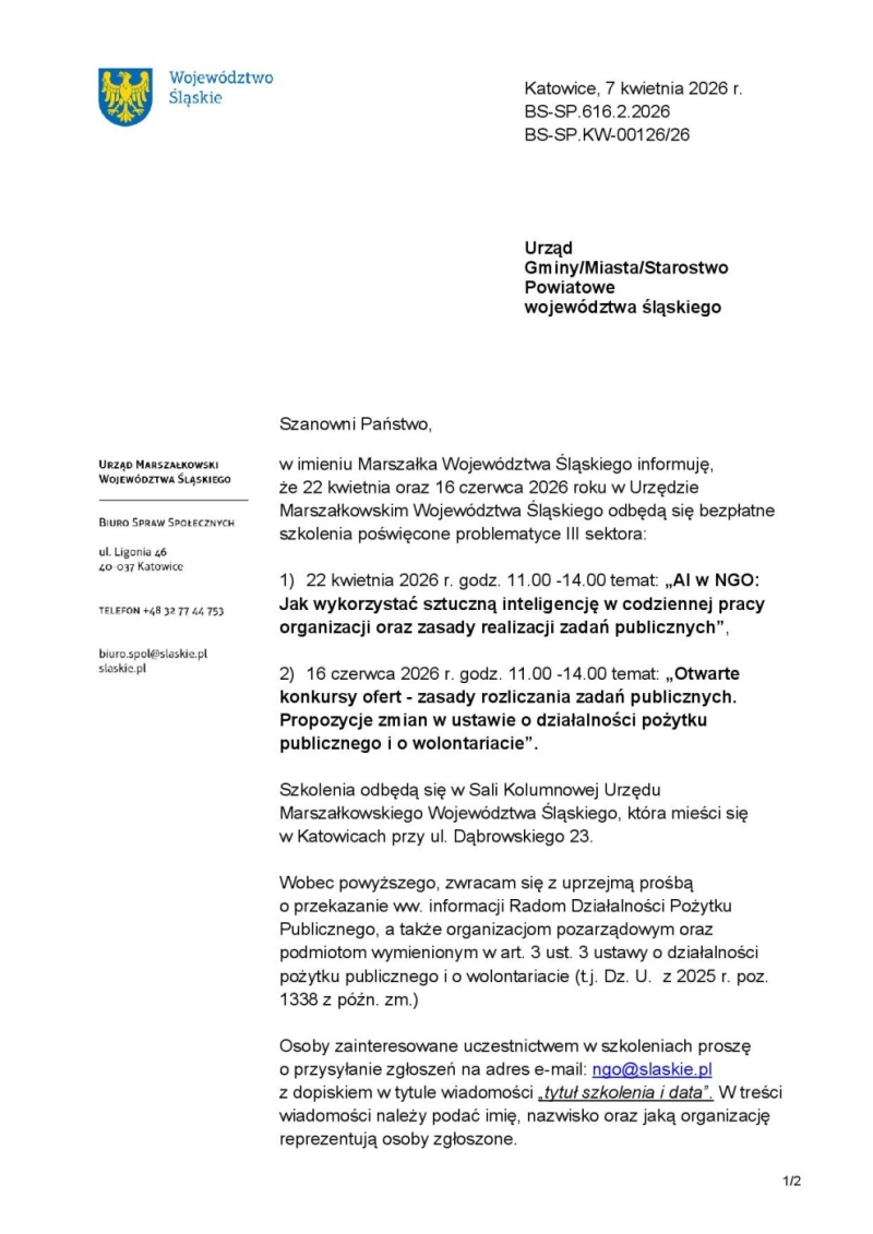 Informacja o szkoleniu 