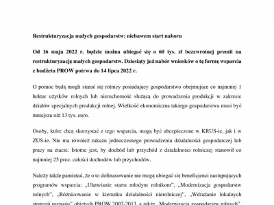 Restrukturyzacja małych gospodarstw: niebawem start naboru - zdjęcie1