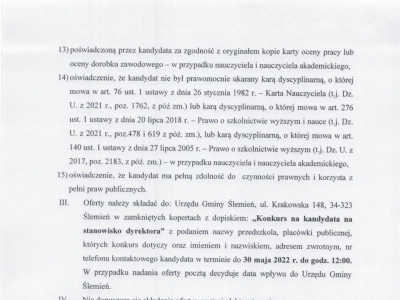 Ogłoszenie konkursów na kandydatów na stanowisko dyrektora Przedszkola Publicznego w Ślemieniu oraz Szkolnego Schroniska Młodzieżowego - zdjęcie5